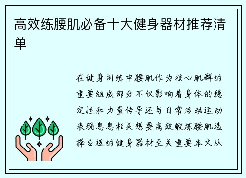 高效练腰肌必备十大健身器材推荐清单